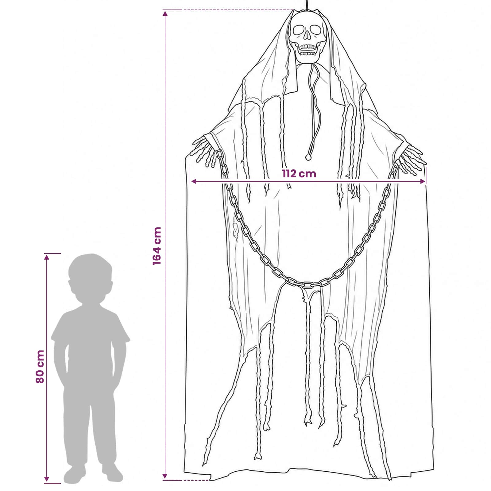 vidaXL Κρεμαστός Χάρος Halloween SPOOKA Μαύρο 112 x 164 εκ. - Image 7