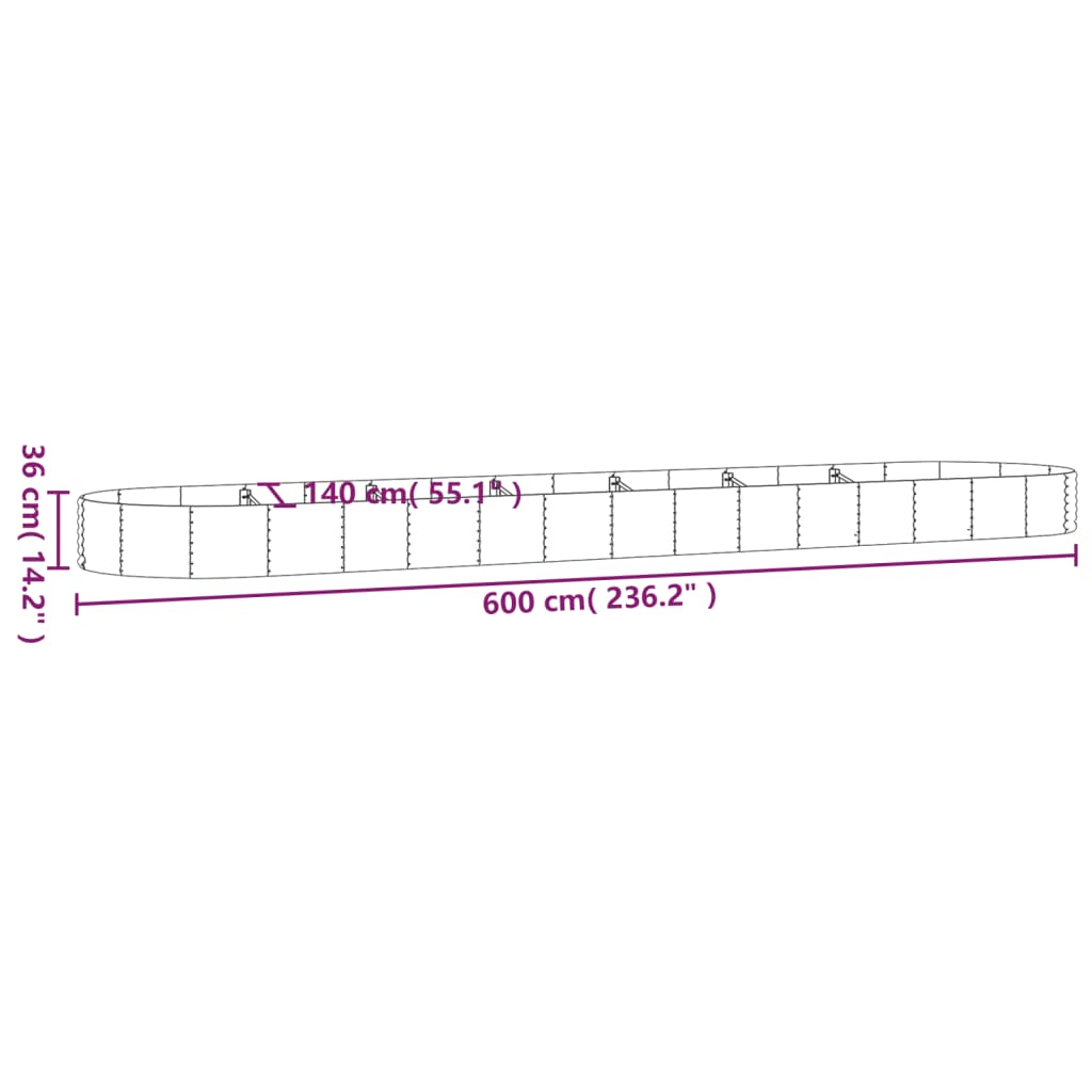 vidaXL Ζαρντινιέρα Γκρι 600x140x36 εκ. Γαλβανισμένος χάλυβας - Image 6